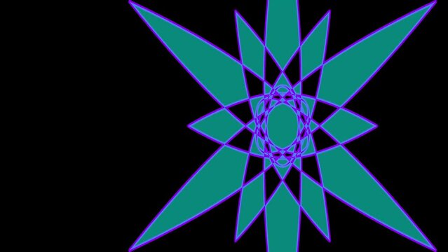 Purple Cyan Flower Lines Tunnel Rotating Sparkle Stardust Seamless Loop Out Animation.