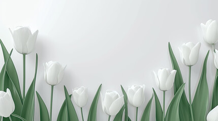 White Tulips on white background. Valentine's Day background.
