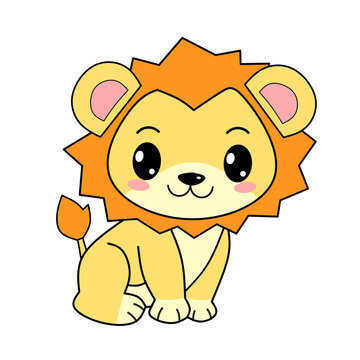 Cute lion cartoon on kawaii style. Vector Illustration