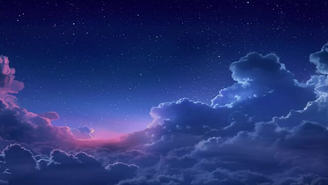 Sunset on blue sky. Blue sky with some clouds in summer skies looping animation video style
