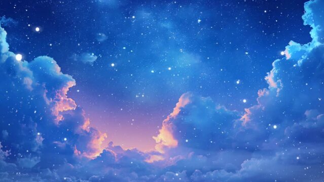 Sunset on blue sky. Blue sky with some clouds in summer skies looping animation video style