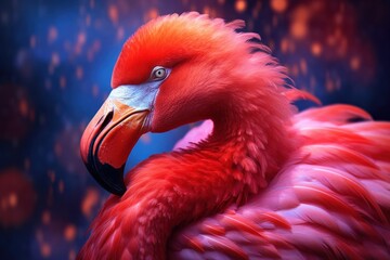 Close Up of Flamingo With Blurry Background - obrazy, fototapety, plakaty
