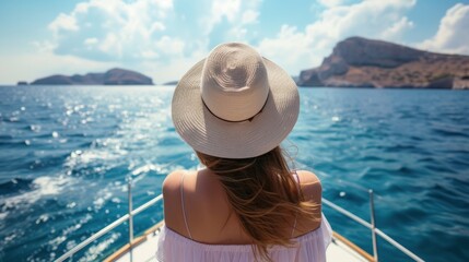 Woman in a Hat on a Boat, yacht day traveling