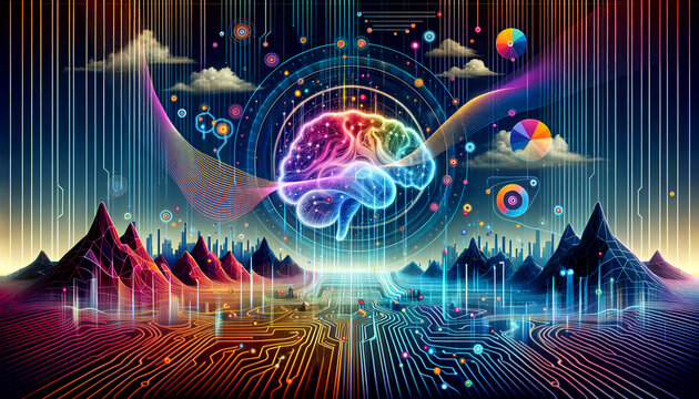 Psychic Waves: Futuristic Statistical Analysis with Vibrant Colors and Abstract Elements