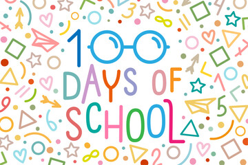 100 day`s of school banner on white. Last day of school, end of school year concept, line art style vector.
 - obrazy, fototapety, plakaty