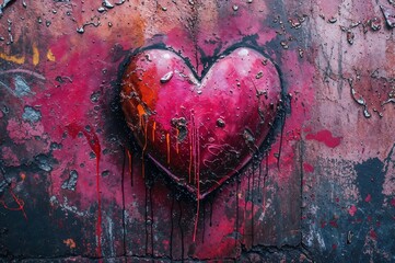 Dreamy Graffiti Heart Wall Art: Romantic Murals in Luxurious Dark Pink Interiors