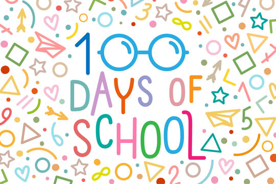 100 day`s of school banner on white. Last day of school, end of school year concept, line art style vector.
