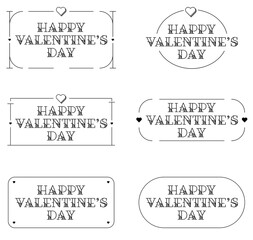 Happy Valentine's Day Type in Tattoo Style Font with Simple Heart Frame Lining Classic Vintage Style Design in Black and White