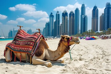 camel in Dubai on the sand on the beach