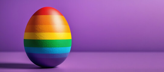 Rainbow-colored Easter egg, spring holiday banner, background