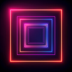 Colorful linear square shape glowing in the dark, forming a vibrant and abstract neon background