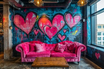 Romantic Graffiti Hearts: High-Detailed Luxury with Dark Cyan and Black Street Art Flair