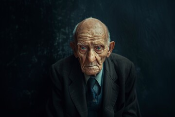 Fototapeta premium bald old man with gray hair and wearing a suit