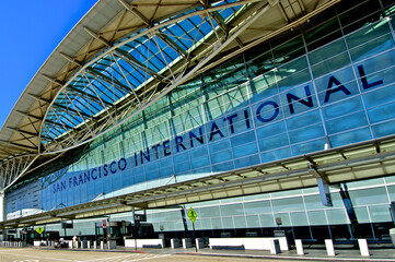 Departure facade of San Francisco International Airport, California 