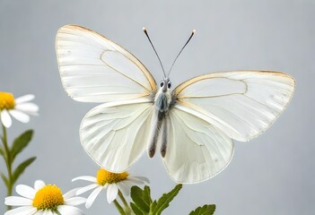 only one Beautiful white butterfly with spread wings from family of whiteflies Pieridae isolated on white background