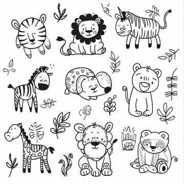 Coloring book - animals in the zoo and Africa.