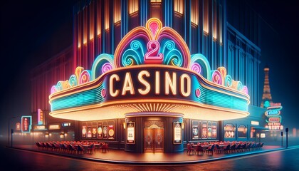 Illustration of luxury casino exterior. - obrazy, fototapety, plakaty