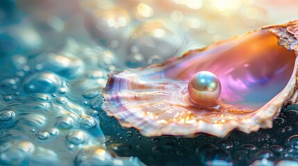 Colorful pearl in oyster shell wallpaper background - obrazy, fototapety, plakaty
