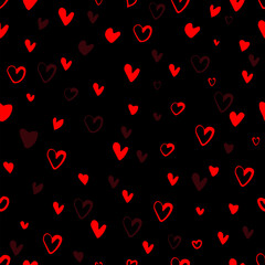 Seamless pattern of small red hearts. With love. hand drawing. Not AI. Happy Valentine's Day. Vector illustration