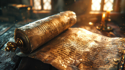 Old manuscript parchment Hebrew text ancient biblical scroll prophets Generative AI Illustration