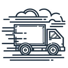 Fast moving shipping delivery truck line art vector icon