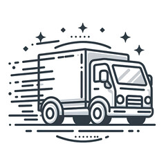 Fast moving shipping delivery truck line art vector icon