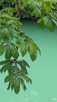 green leaves on a branch.
