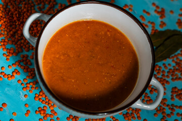 red lentil soup, turkish national traditional food