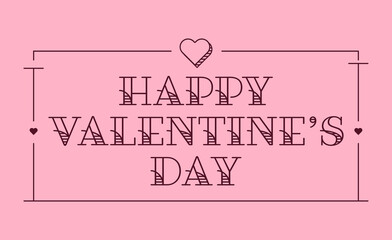 Happy Valentine's Day Type in Tattoo Style Font with Simple Heart Frame Lining Classic Vintage Style Design in Pink