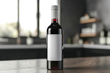 wine bottle with white blank label on table in restaurant