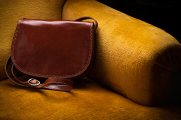 Women's stylish leather bag close-up - 728034348