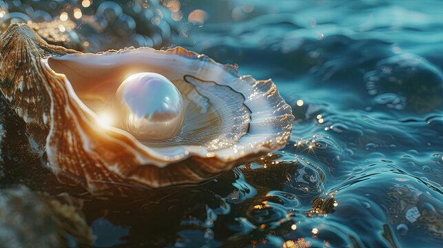 Shiny pearl inside of oyster shell wallpaper background