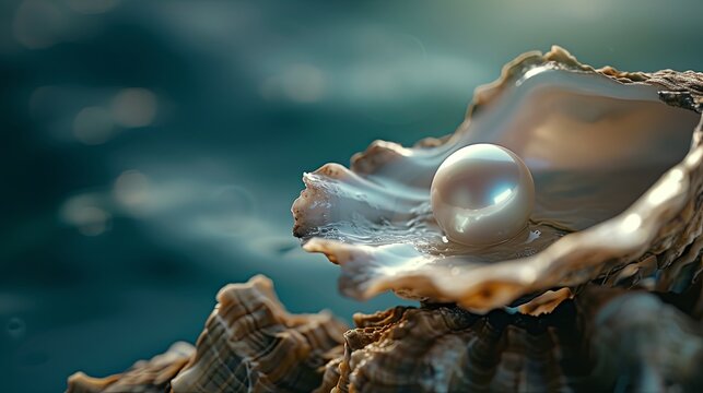 Shiny pearl inside of oyster shell wallpaper background