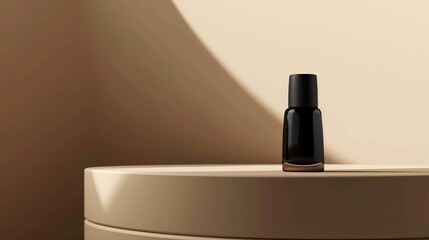 a black nail polish bottle with a minimal background, 3D rendered mockup, perfect for promoting beauty and cosmetic products