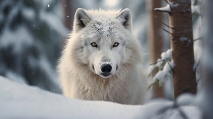 Obraz premium Close-up of a white wolf in the wild