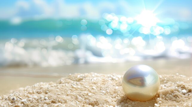 Pearl laying on beach sand sea shore wallpaper background
