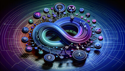 Fototapeta premium Abstract 3D and 2D design showcasing the dynamic nature of recurrent neural networks.