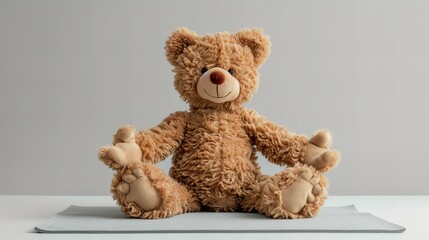cute teddy bear doing yoga, isolated 