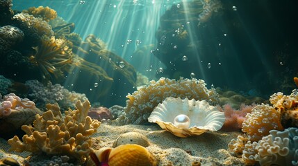 Sealife and pearl on sea bottom wallpaper background
