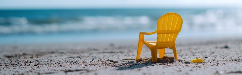 Fototapeta na wymiar yellow plastic chair on the beach sand