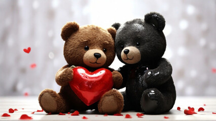 Two Teddy Bears With Heart Wallpaper Background