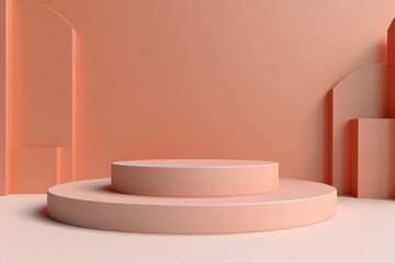 Fototapeta na wymiar minimal pastel peach pink 3d render podium with round shapes and circles. Empty space or product, object, logo, cosmetics and text.