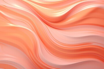 Fototapeta premium pastel peach wavy swirl 3d render. Abstract background in trendy peach fuzz color. Paint, caramel, clay, plastic or slime texture.