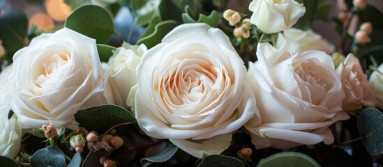 Obraz na płótnie Canvas White Rose Blossom: A Stunning Display of White, Rose, and Blossom in an Exquisite Floral Arrangement.