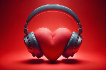 Fototapeta na wymiar A red heart with headphones