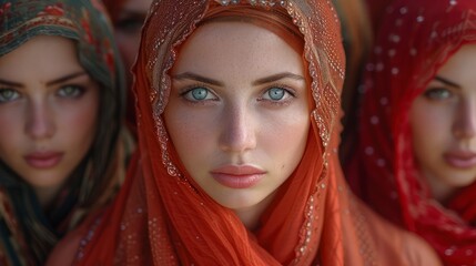 Obraz premium A beautiful Muslim woman with a red headscarf. International Day to Combat Islamophobia.