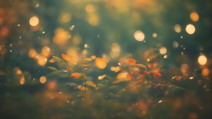 Sapling leaves in bokeh light, abstract nature background, forest greenery foliage environment