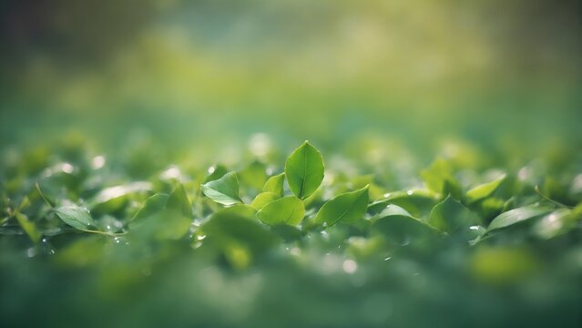 Green leaves blurred background, fresh greenery close-up photo, garden nature environment