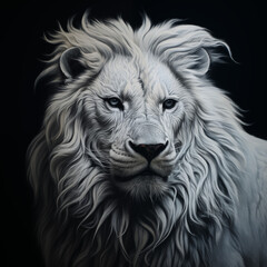 White Lion black background - obrazy, fototapety, plakaty
