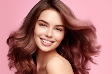 Obraz premium Woman With Long Brown Hair Smiling